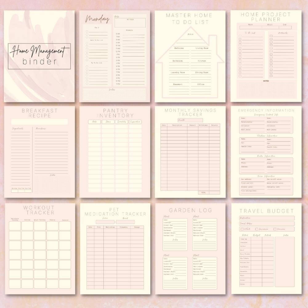 PLR Pastel Home Management Planner or Binder