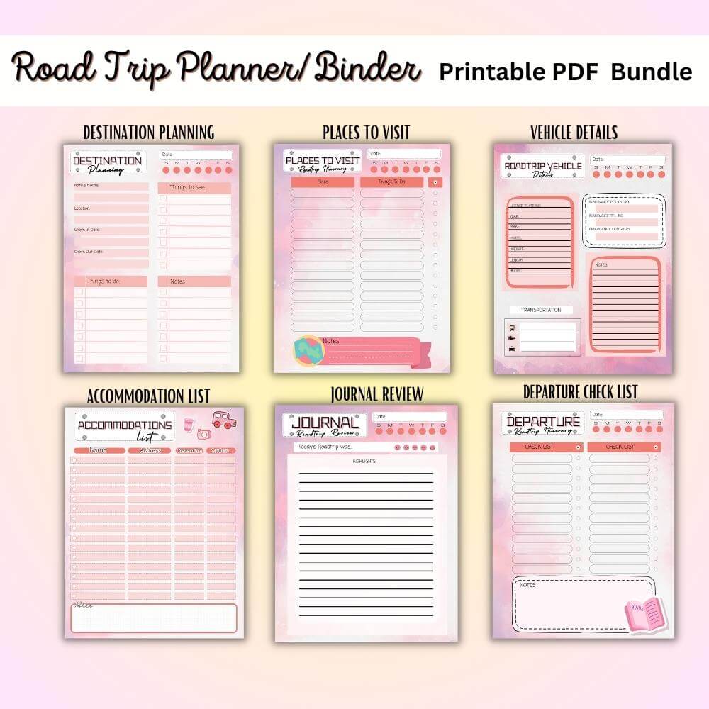 PLR Road Trip Planner in Pink
