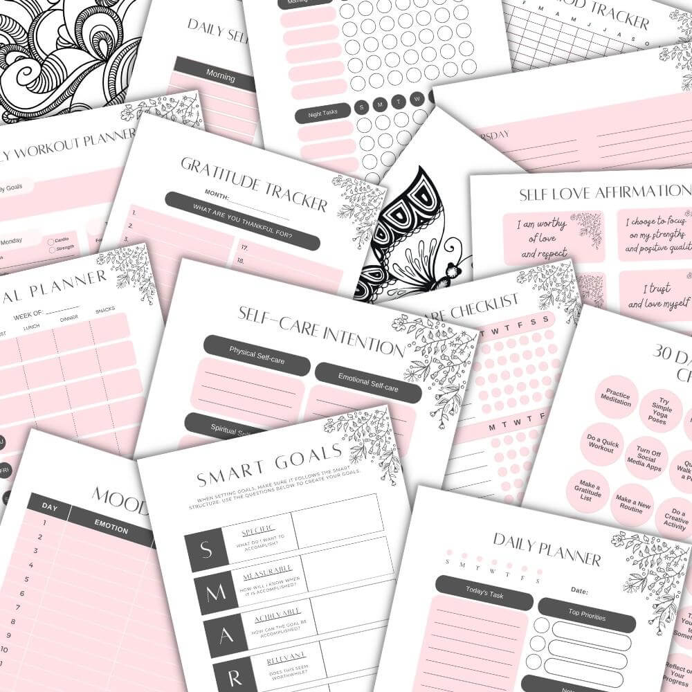 PLR Pink Self Care Workbook + Matching Planner