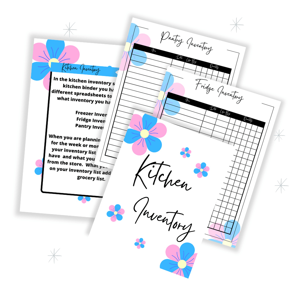PLR Pink & Blue Flower Kitchen Binder Set