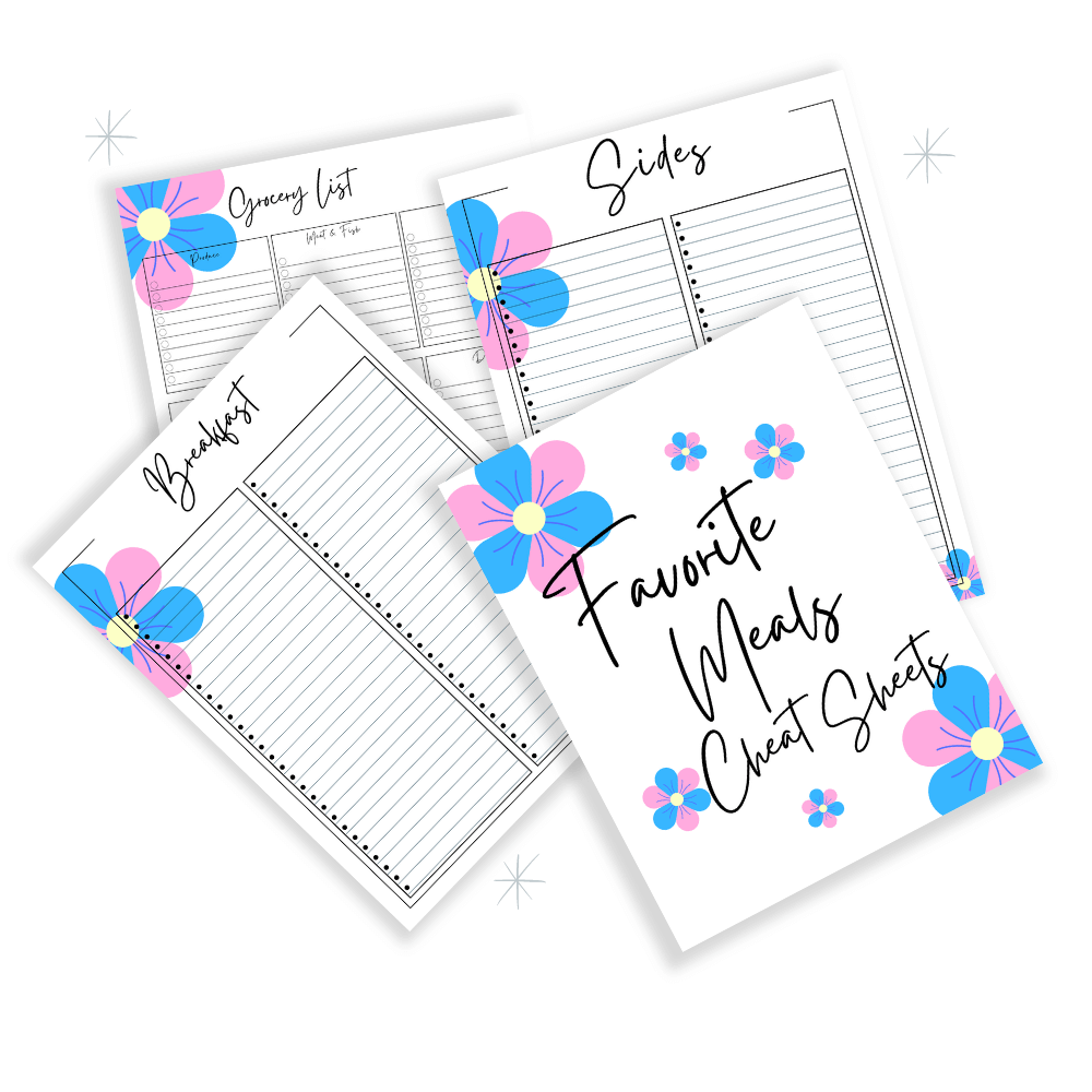 PLR Pink & Blue Flower Kitchen Binder Set