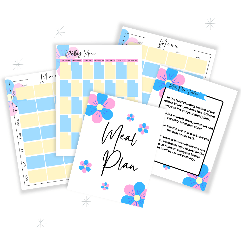 PLR Pink & Blue Flower Kitchen Binder Set