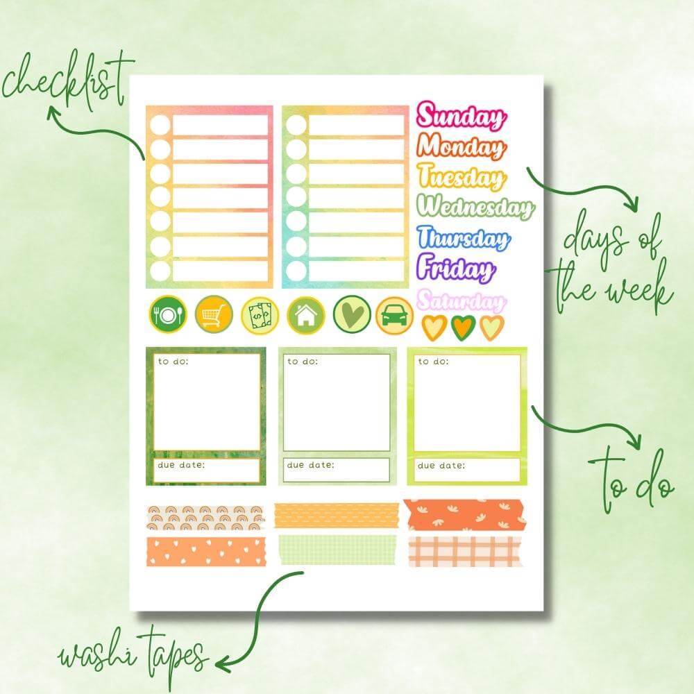 PLR St. Patrick's Day Rainbow Planner Stickers