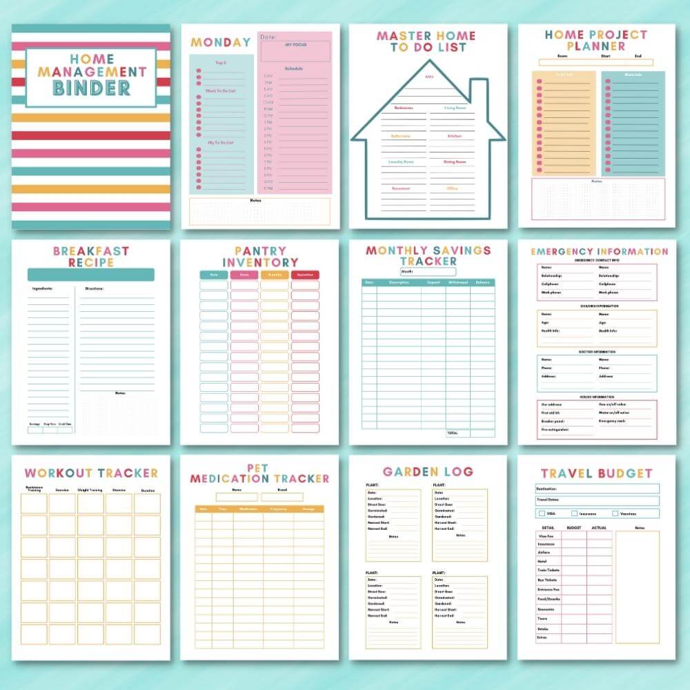PLR Multicolor Home Management Planner or Binder
