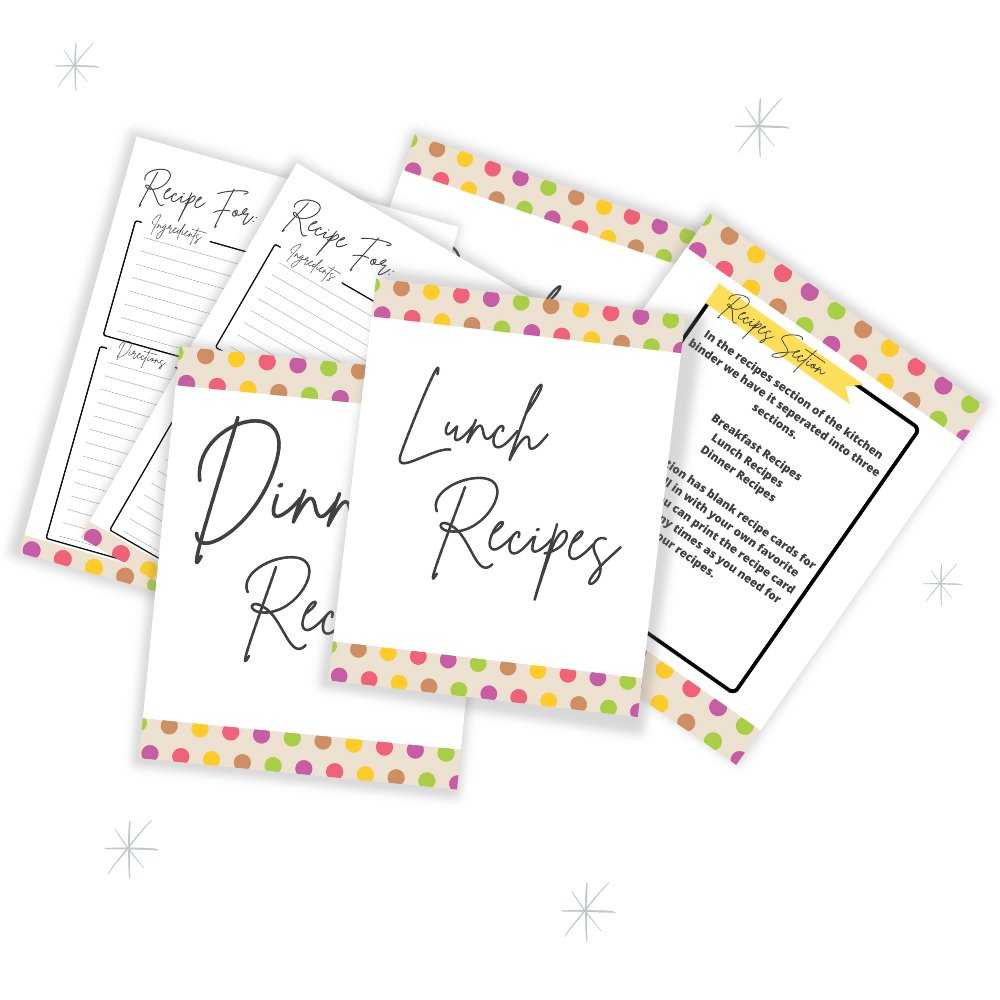 PLR Multicolor Polka Dot Kitchen Binder Set