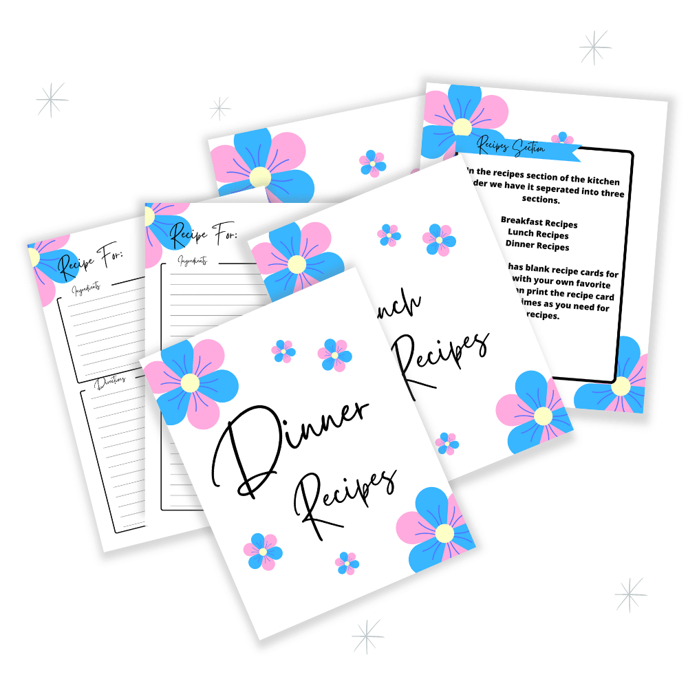 PLR Pink & Blue Flower Kitchen Binder Set