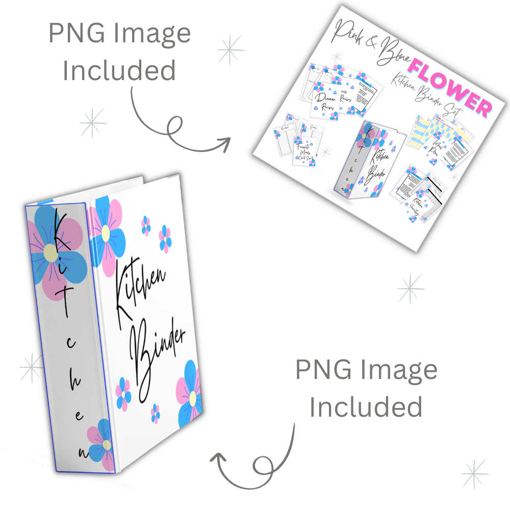 PLR Pink & Blue Flower Kitchen Binder Set