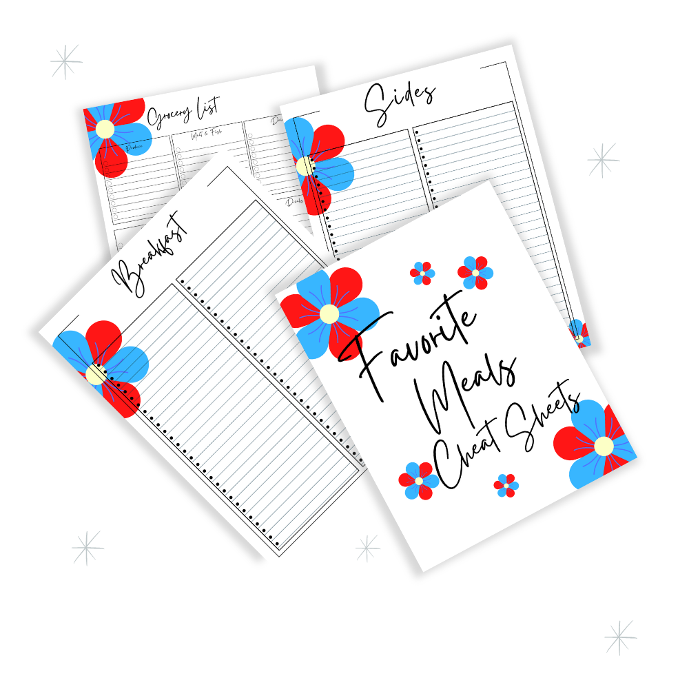 PLR Red & Blue Flower Kitchen Binder Set