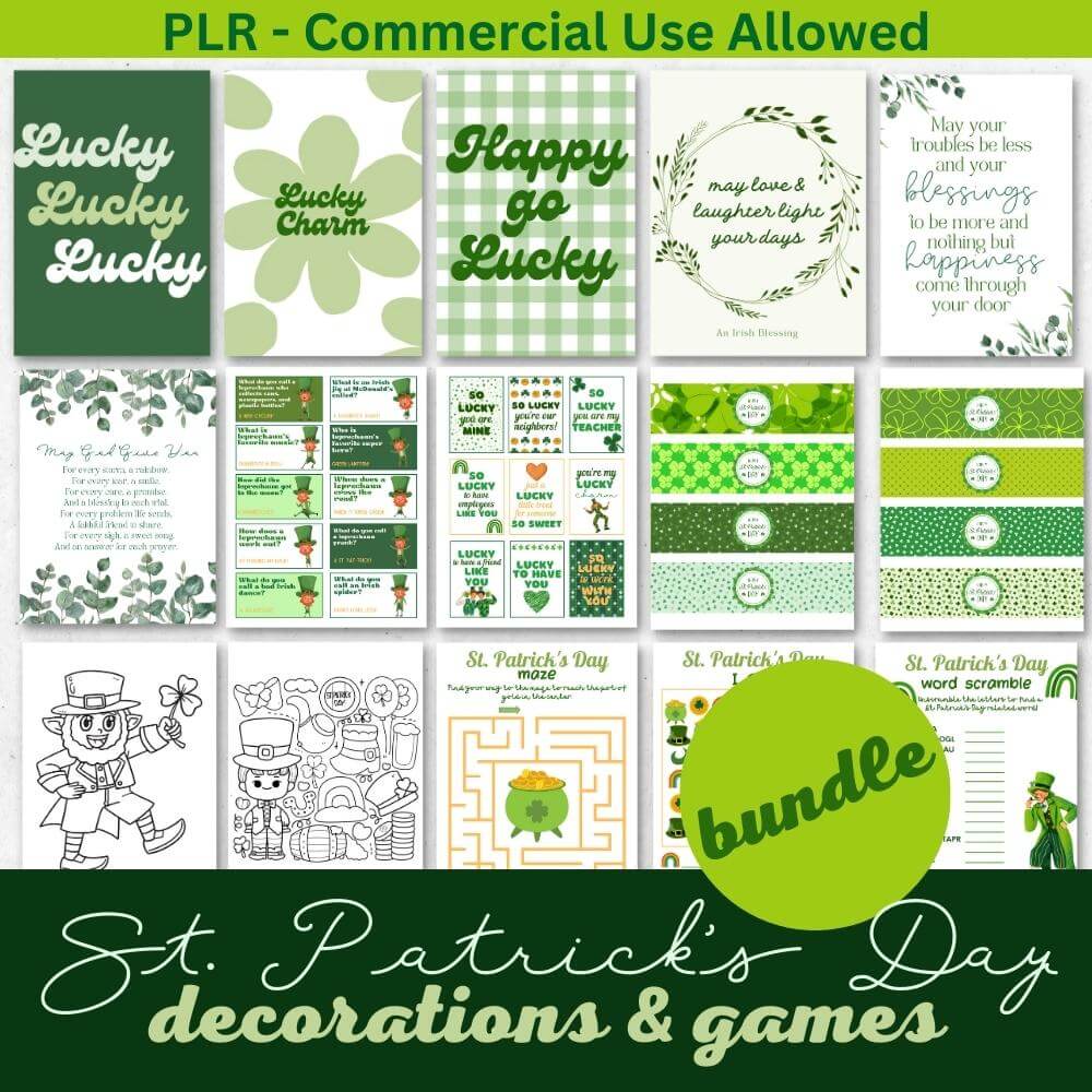 PLR St. Patrick's Day Decorations and Game Bundle