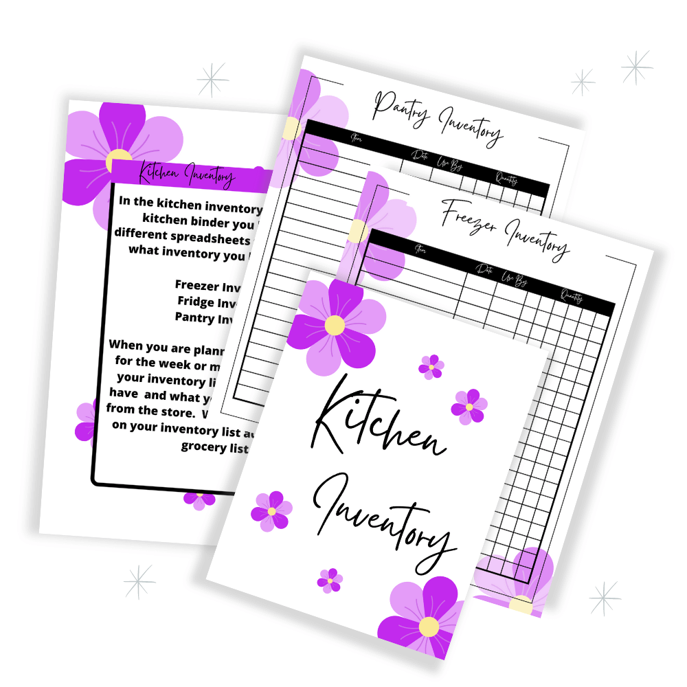 PLR Purple Flower Kitchen Binder Set