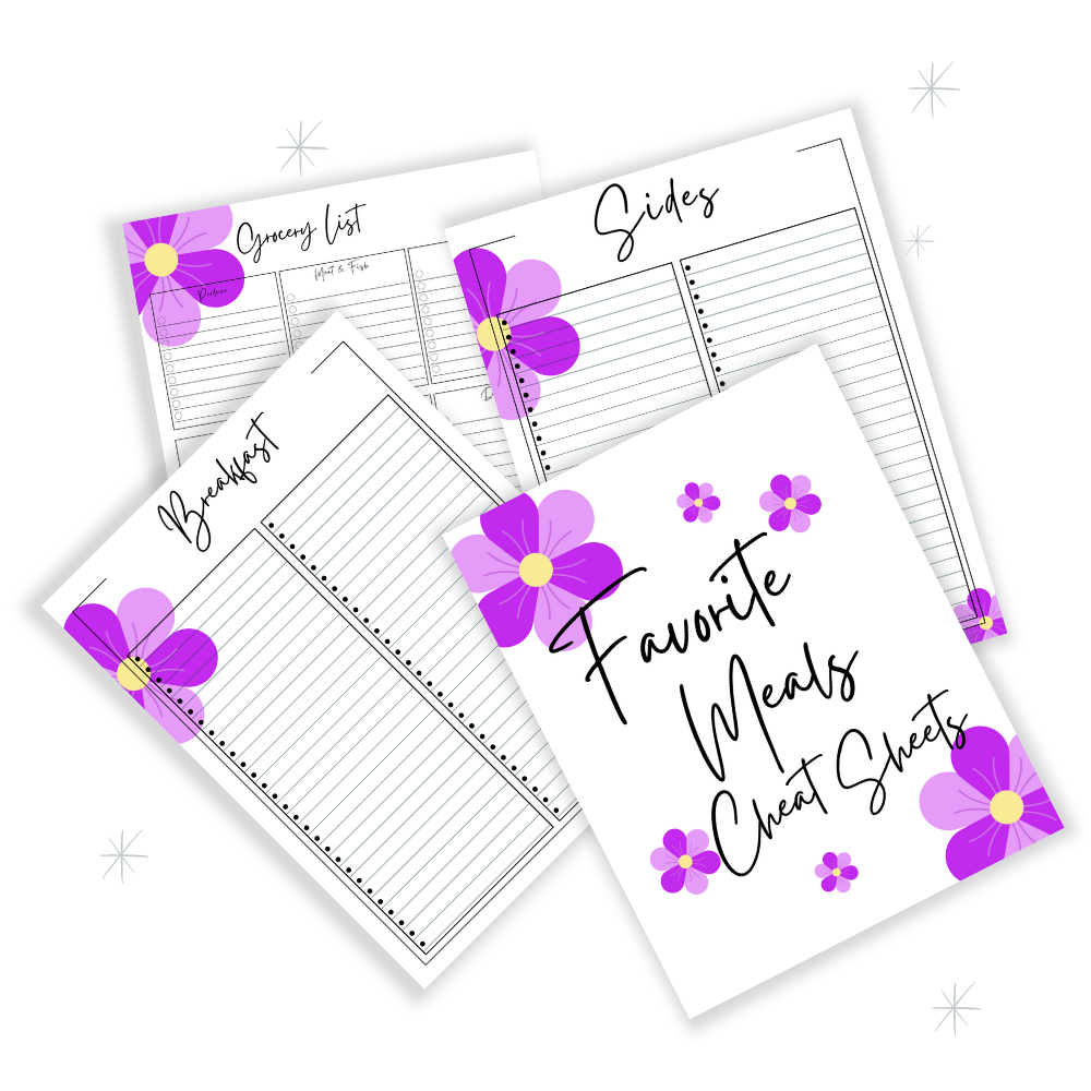 PLR Purple Flower Kitchen Binder Set