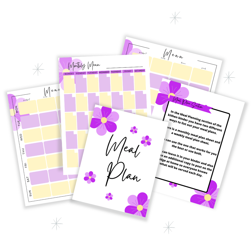 PLR Purple Flower Kitchen Binder Set