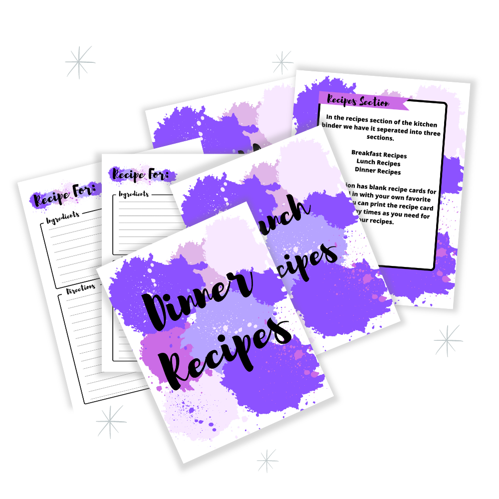 PLR Purple Paint Splatter Kitchen Binder Set