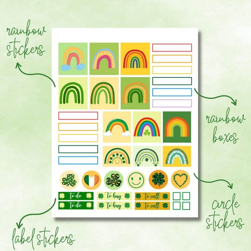 PLR St. Patrick's Day Rainbow Planner Stickers