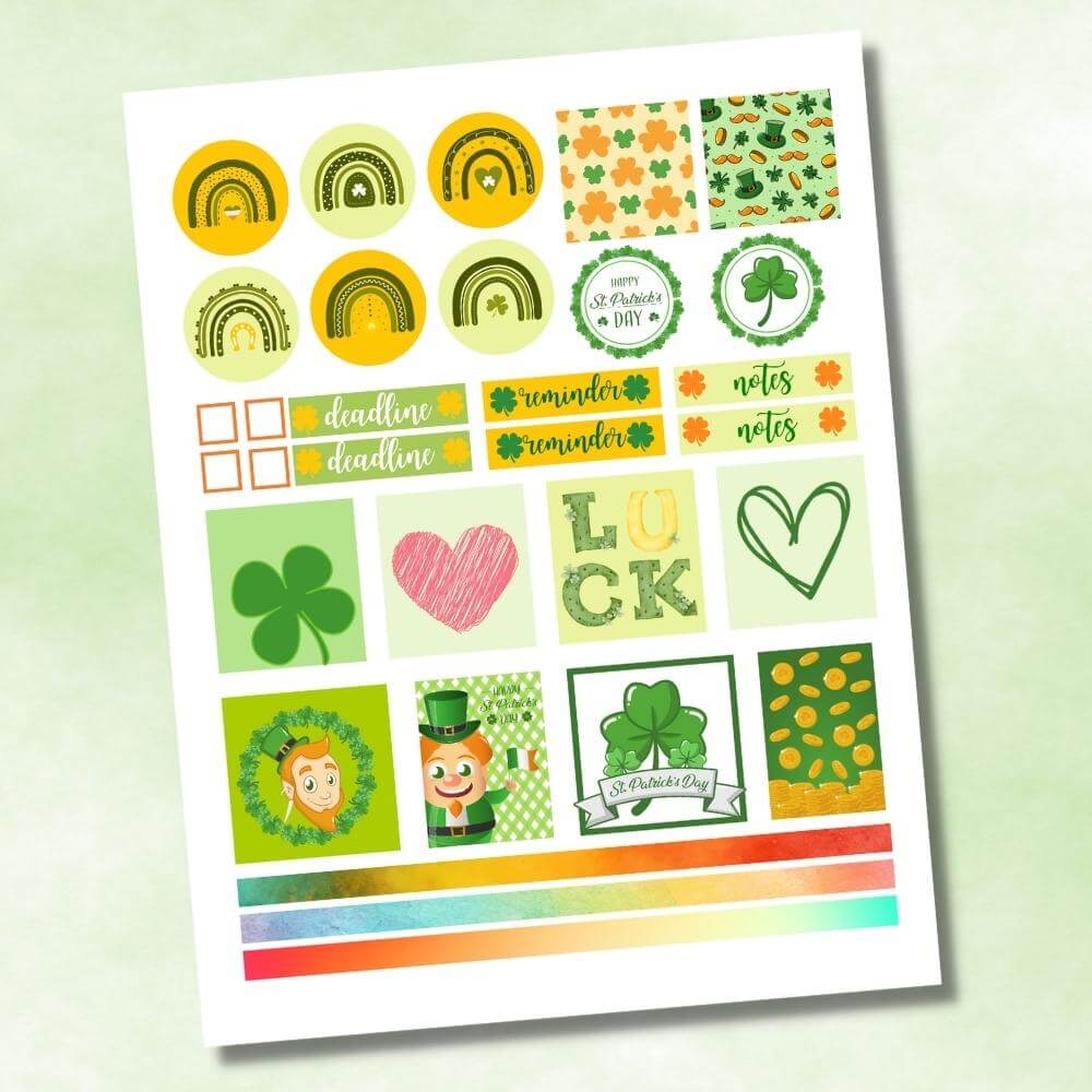 PLR St. Patrick's Day Rainbow Planner Stickers