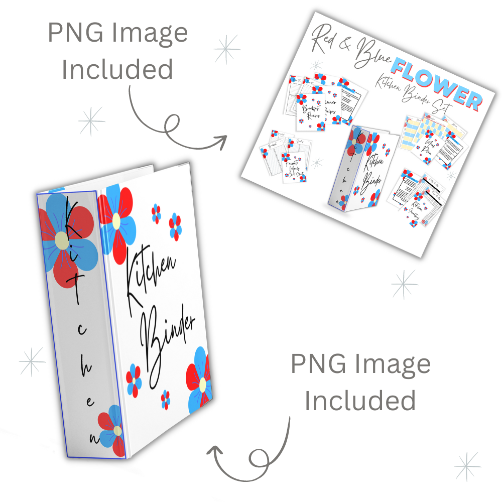 PLR Red & Blue Flower Kitchen Binder Set