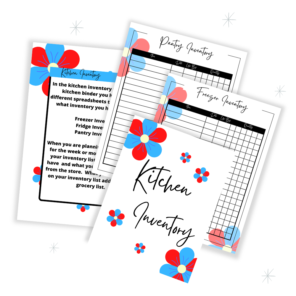 PLR Red & Blue Flower Kitchen Binder Set