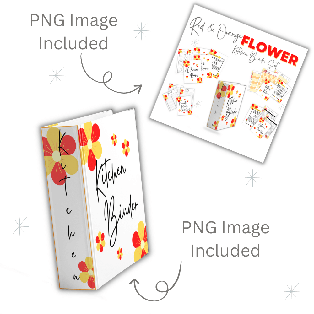 PLR Red & Orange Flower Kitchen Binder Set