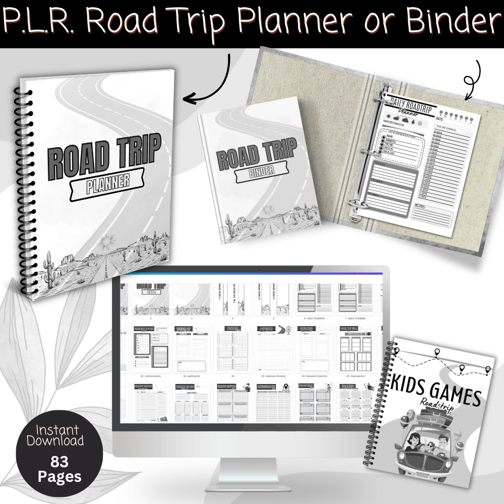 PLR Road Trip Planner in Black and White