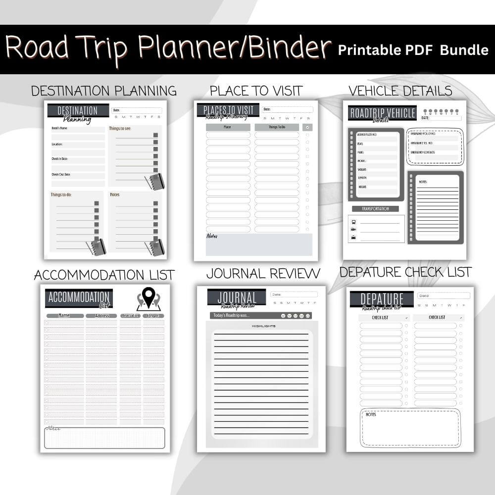 PLR Road Trip Planner in Black and White