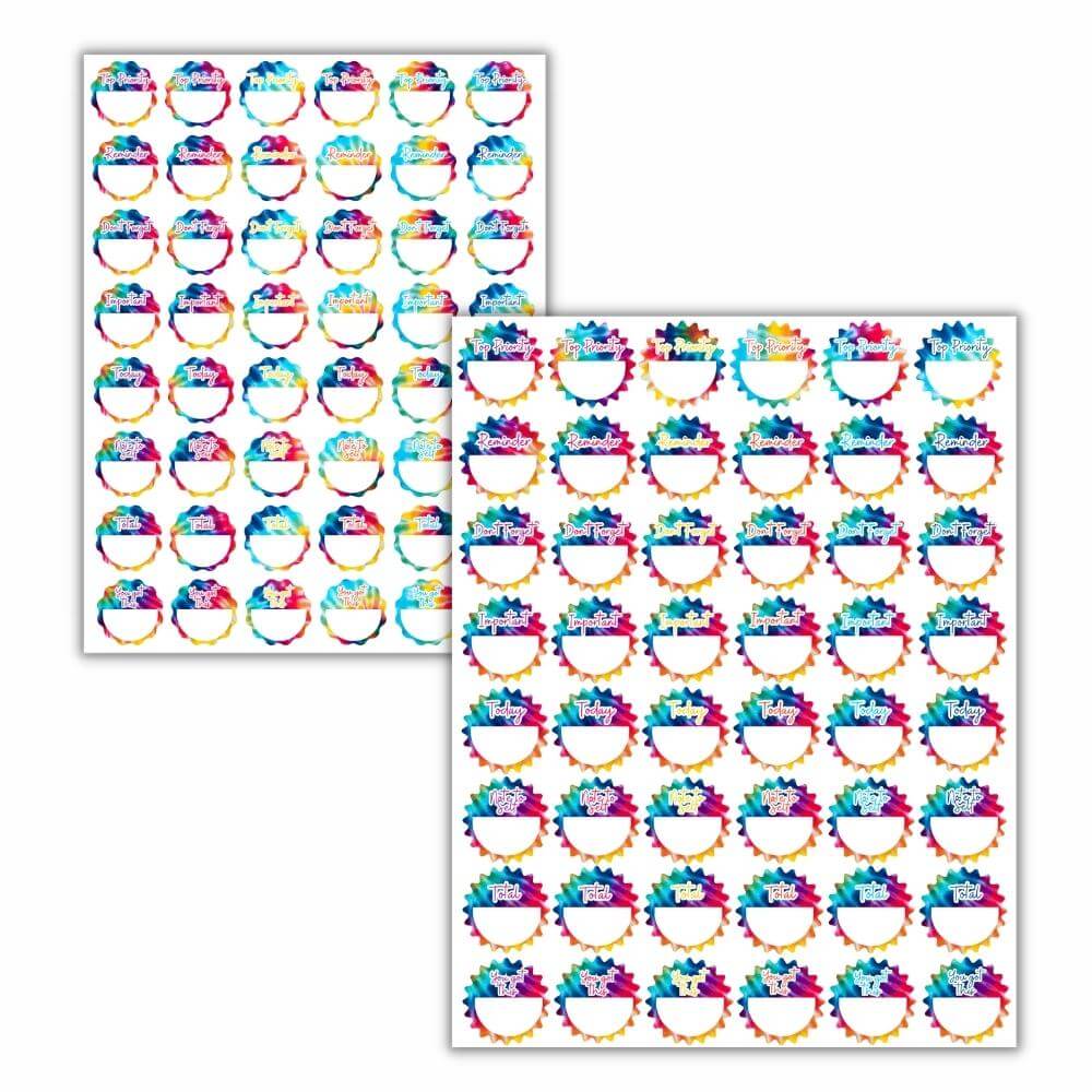 Tie Dye PLR Planner Stickers