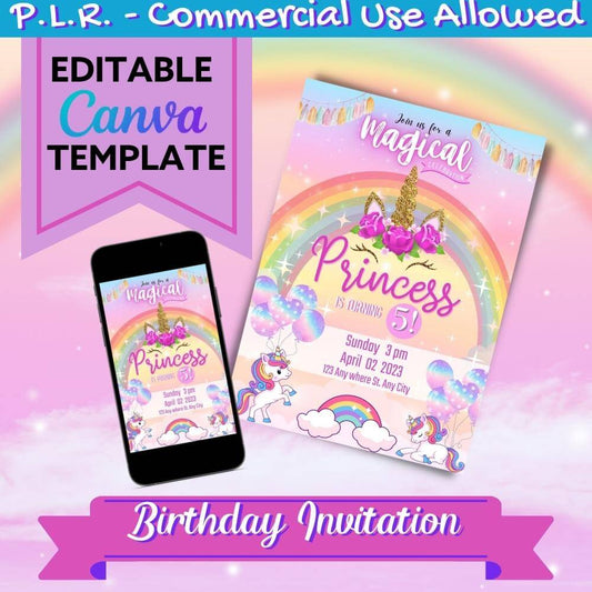 PLR Unicorn Birthday Invitation
