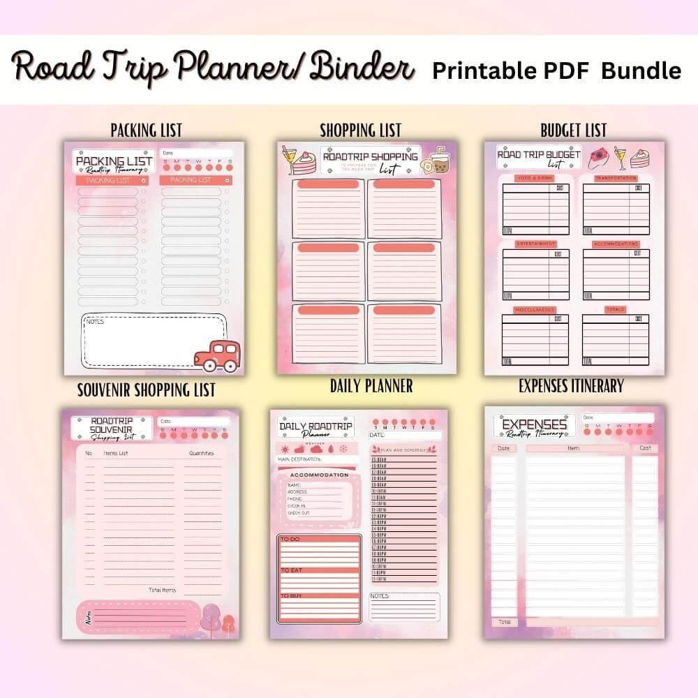 PLR Road Trip Planner in Pink