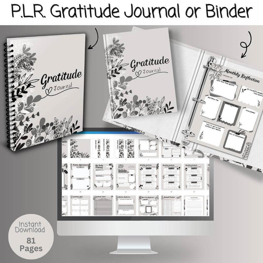 PLR Gratitude Journal in Black and White Design