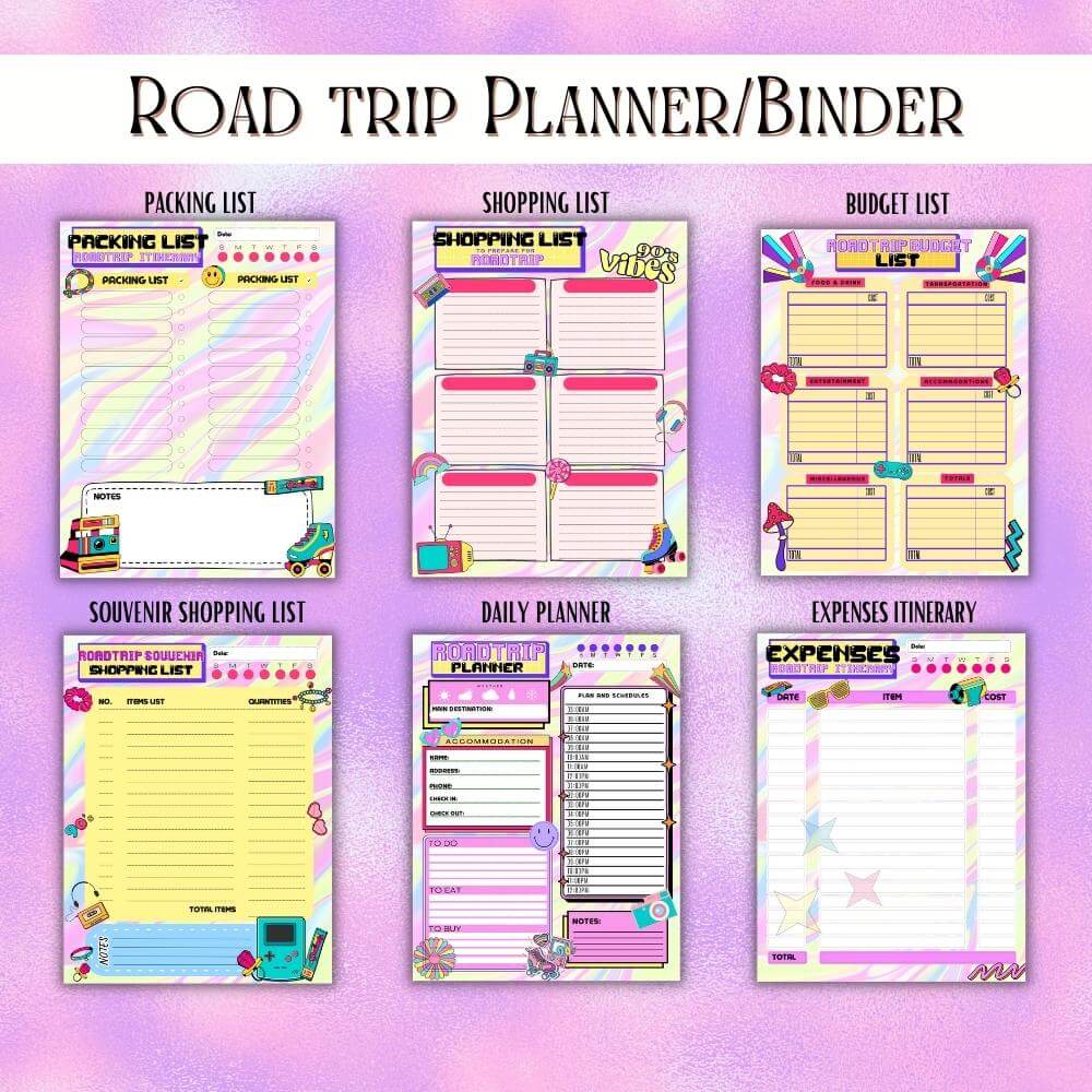 PLR Road Trip Planner in 90's Theme