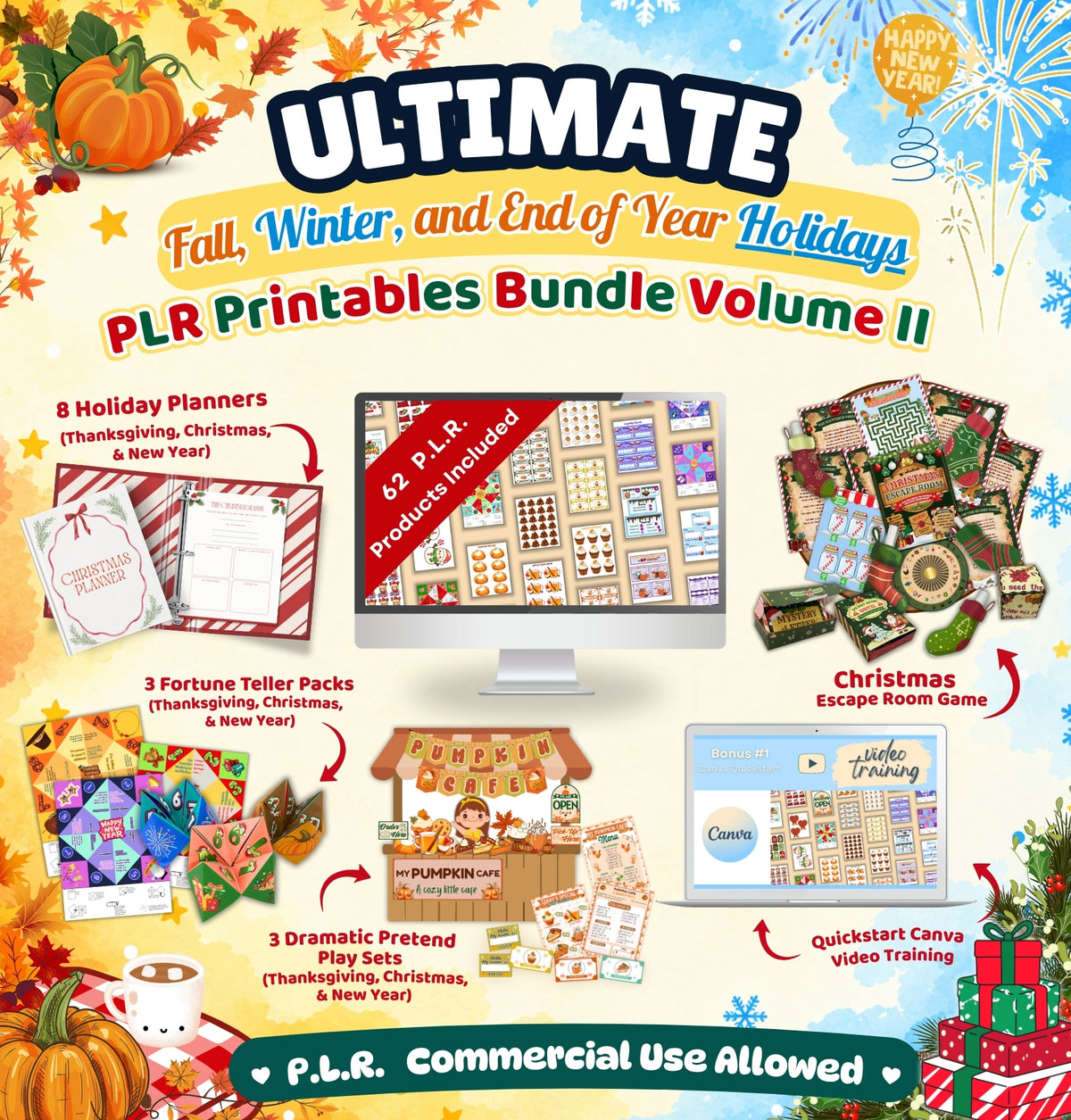 Ultimate Fall, Winter, & End of Year Holidays PLR Printables Bundle Vol.II