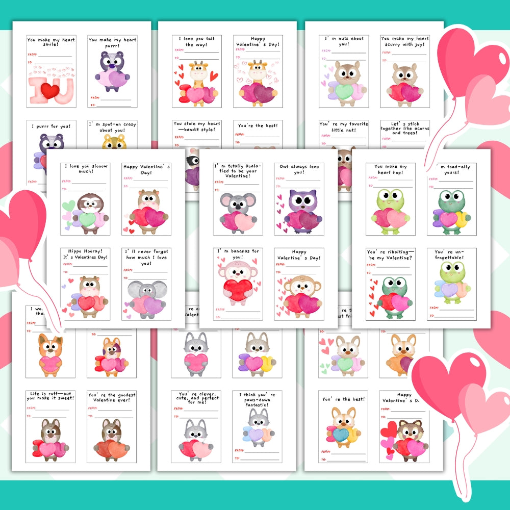 PLR Printable Animal Valentine Card Set