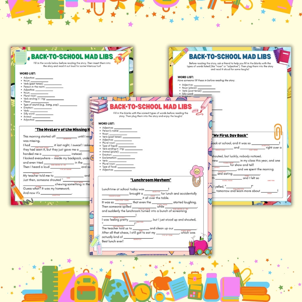 PLR Back to School Mad Libs