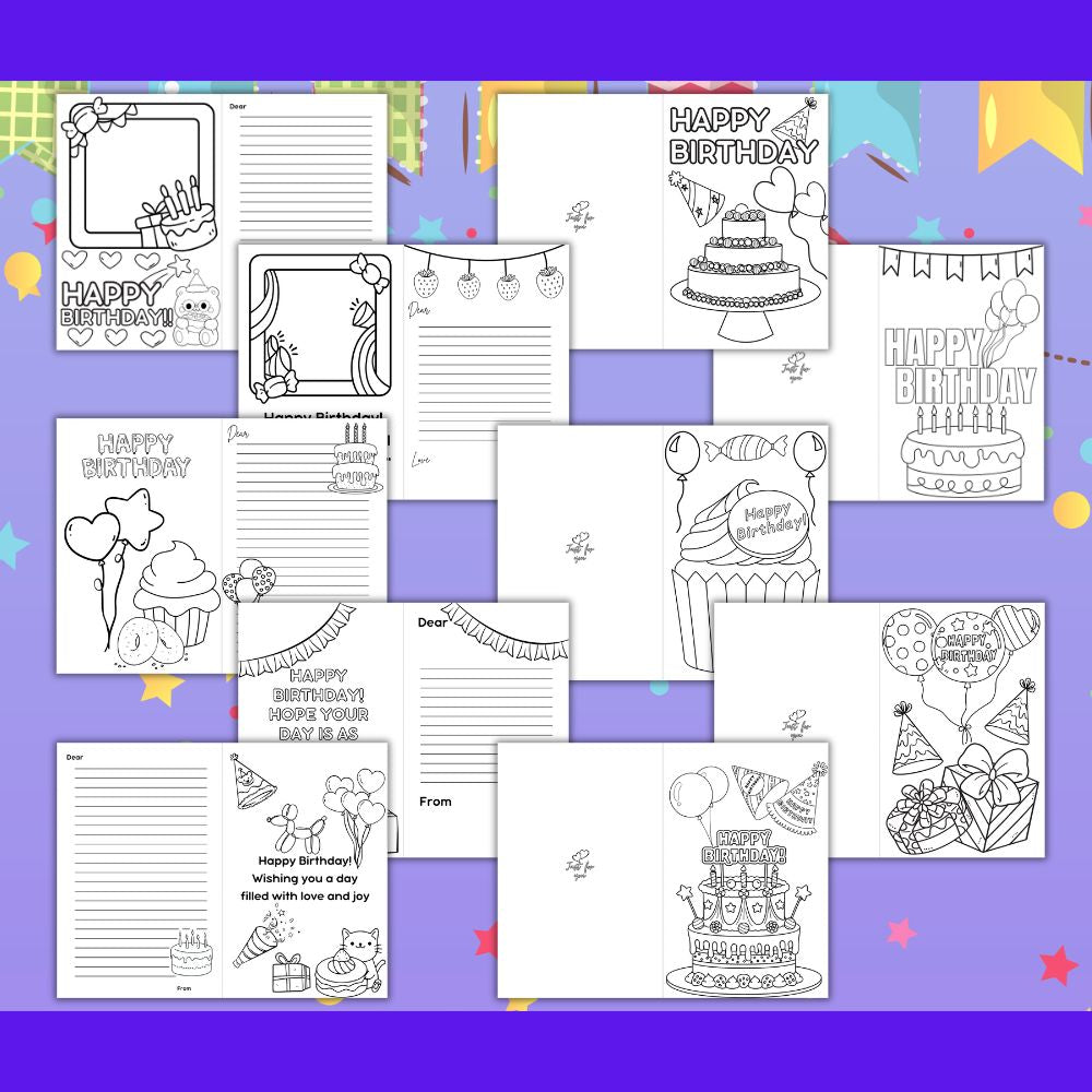 PLR Birthday Cards to Color and Fold