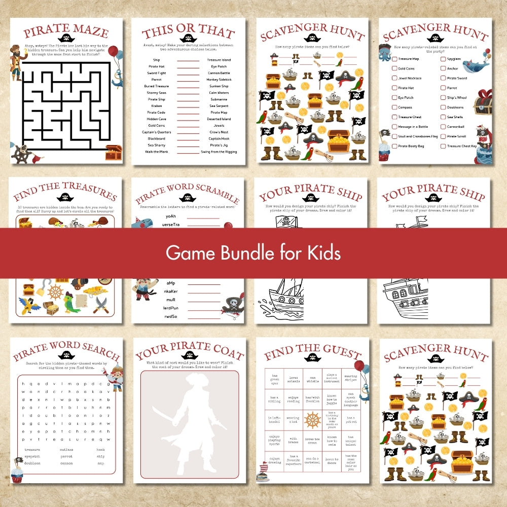 PLR Pirate Birthday Party Game Bundle