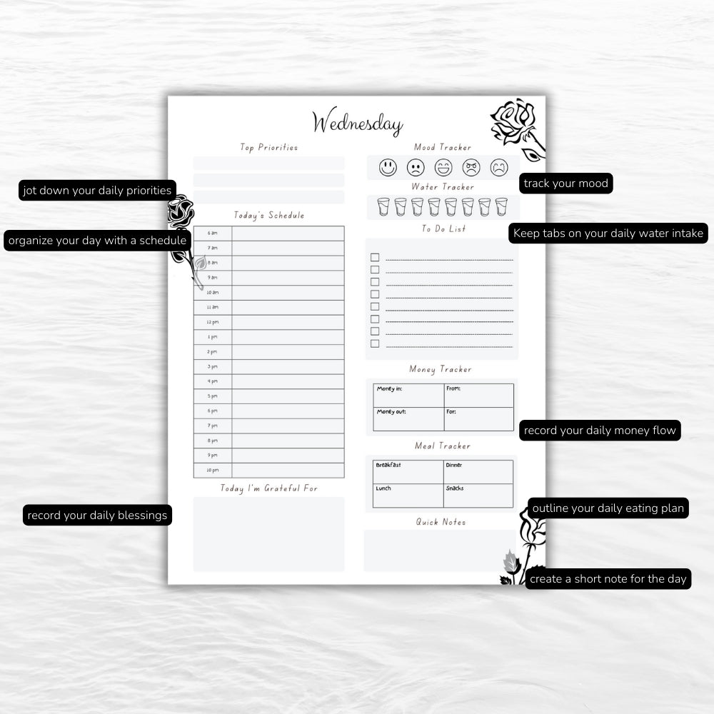 PLR Black and White 7 Day Planner Pack