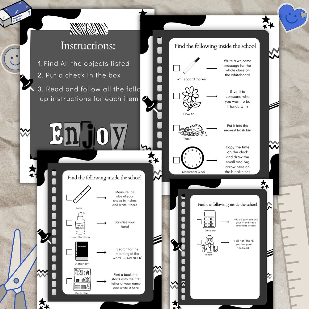 PLR Black & White Back to School Scavenger Hunt