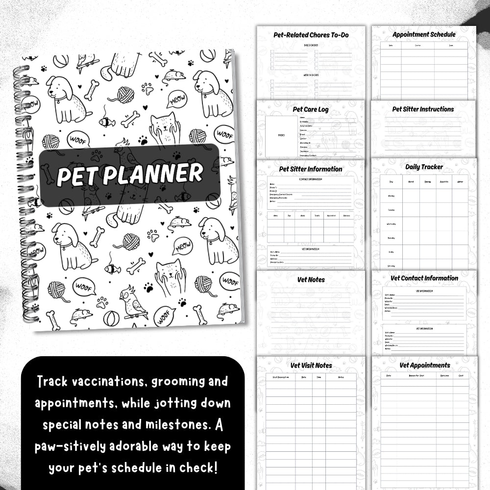 PLR Black and White Pet Planner