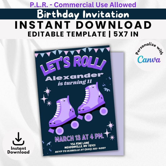 PLR Boy Roller Skating Birthday Invitation
