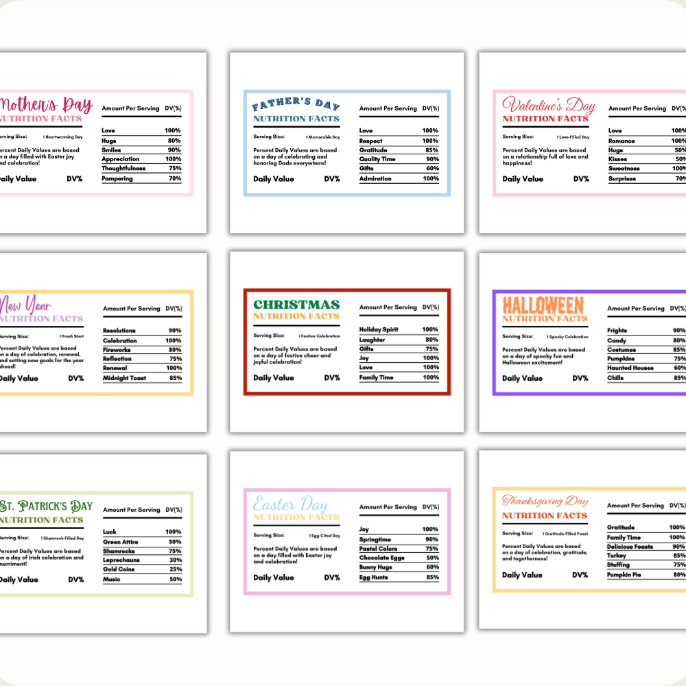 PLR Holiday Nutritional Fact Labels