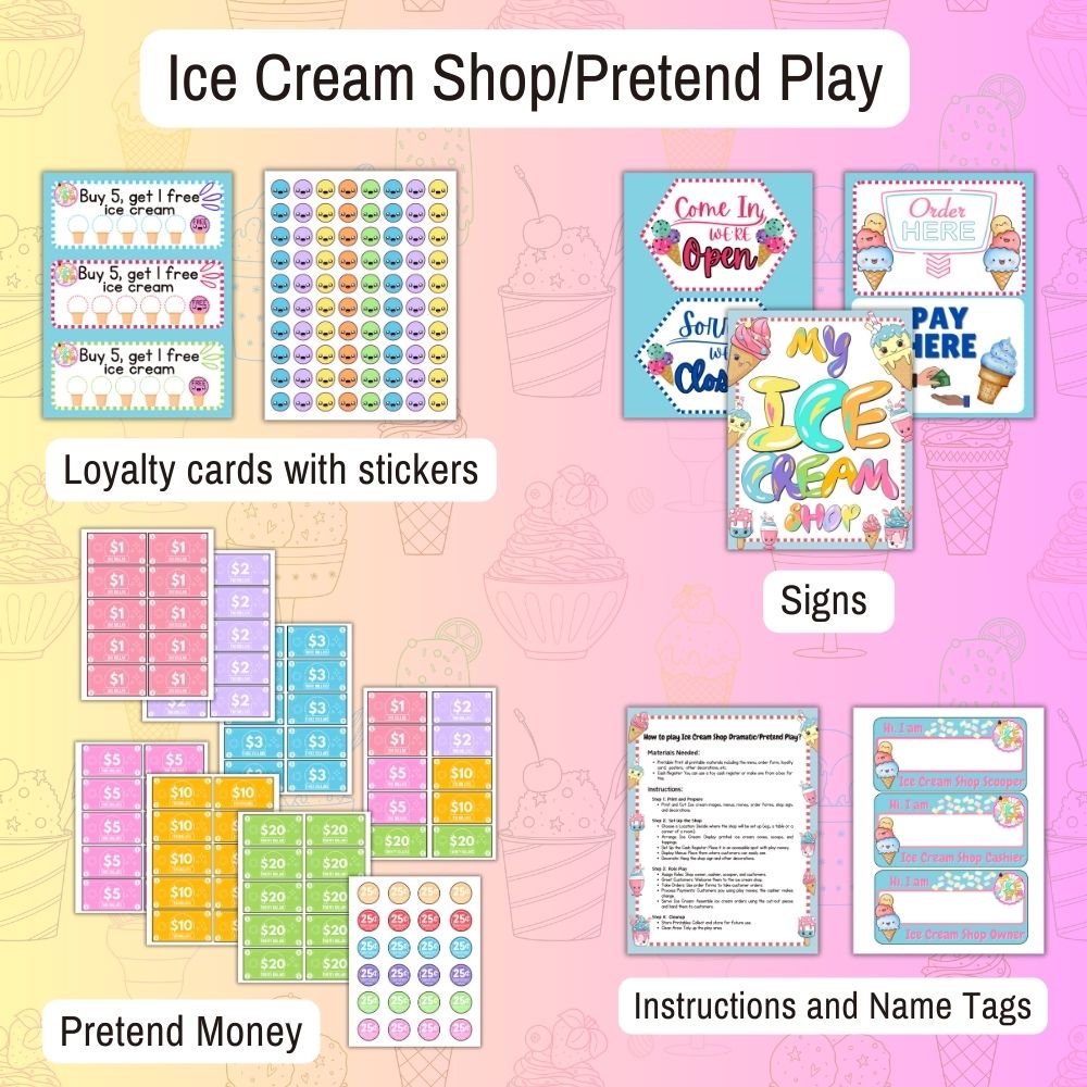 PLR Ice Cream Shop Pretend Play Printables Set