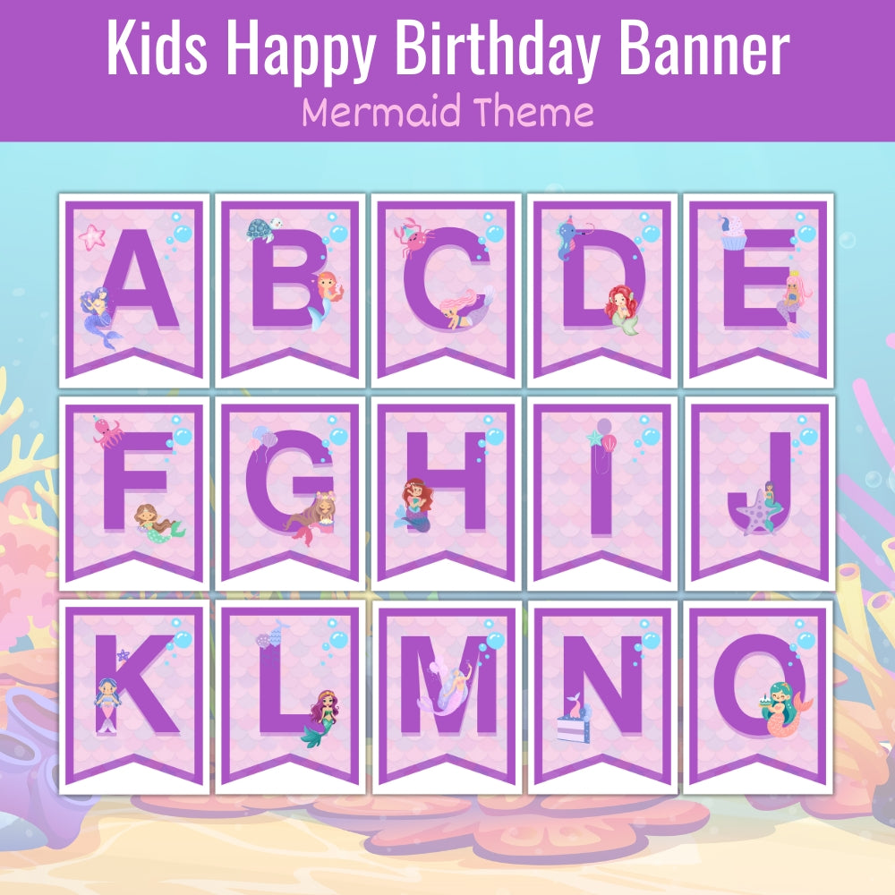 PLR Kids Mermaid Theme Birthday Banner