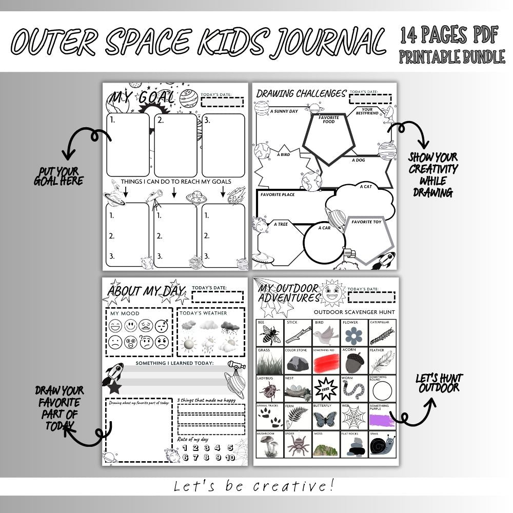 PLR Black and White Kids Space Journal