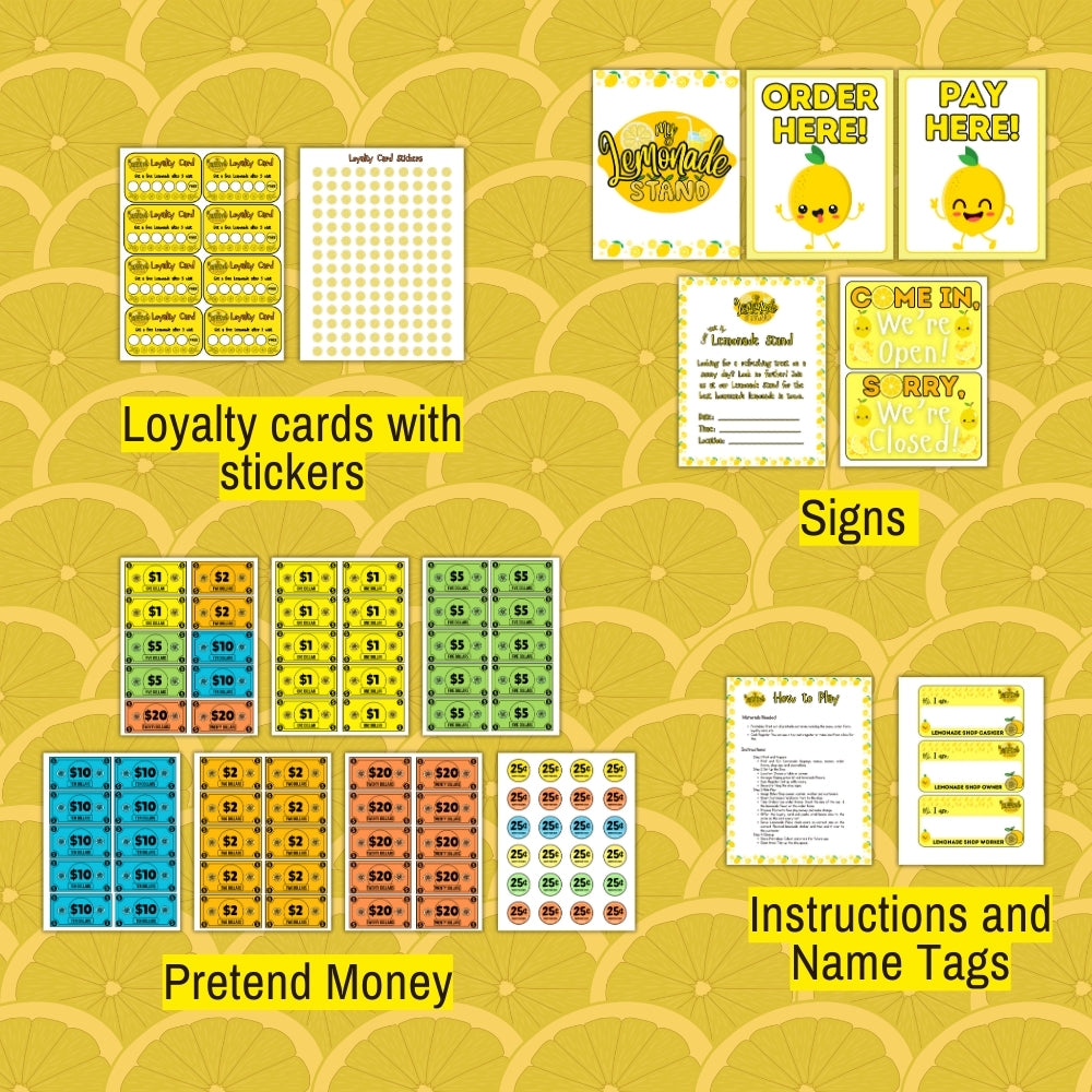 PLR Lemonade Stand Pretend Play Printables Set