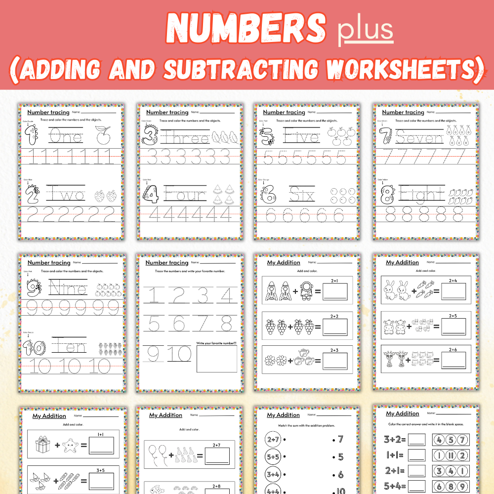 Adding And Sub R PLR Numbers plus Adding and Subtracting Worksheets – plr-printables-store