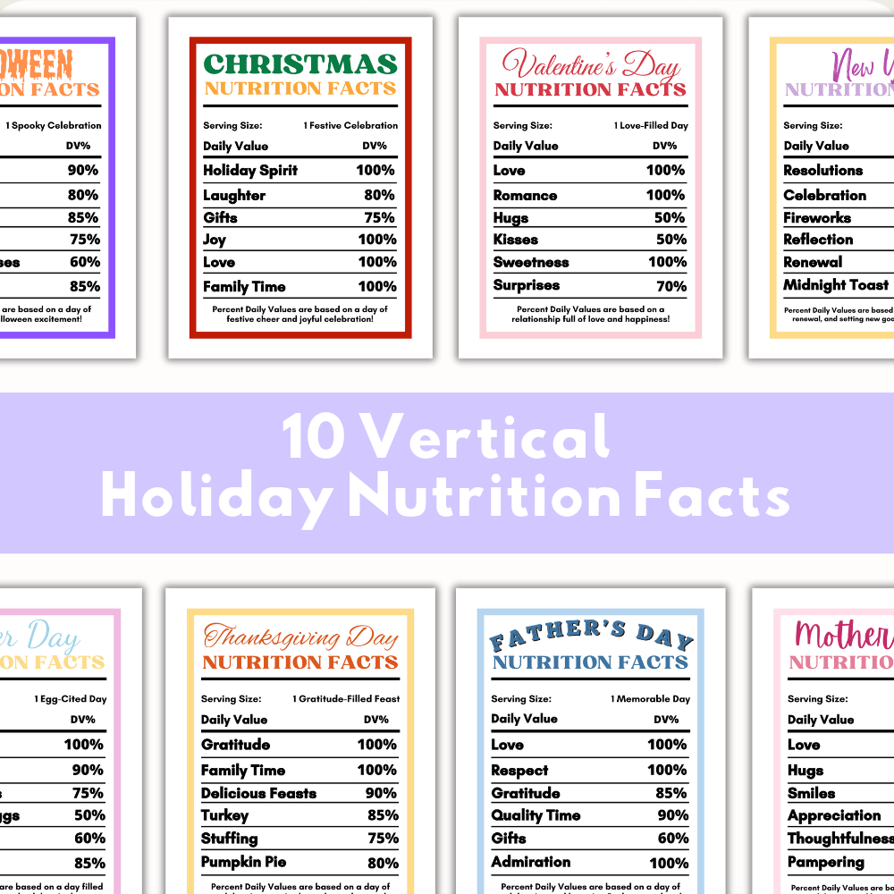 PLR Holiday Nutritional Fact Labels