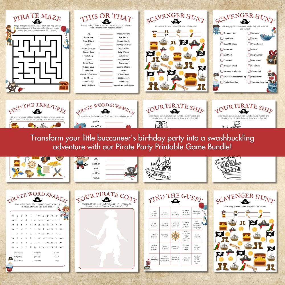 PLR Pirate Birthday Party Game Bundle