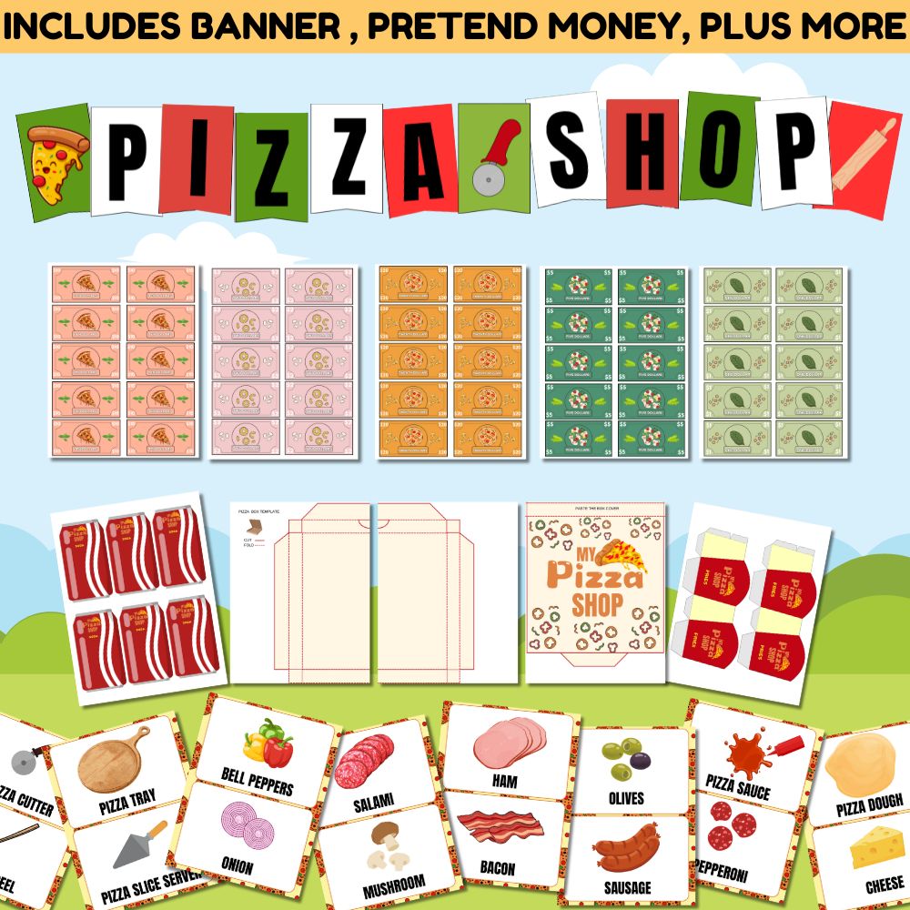 PLR Pizza Shop Dramatic Pretend Play Printables Set