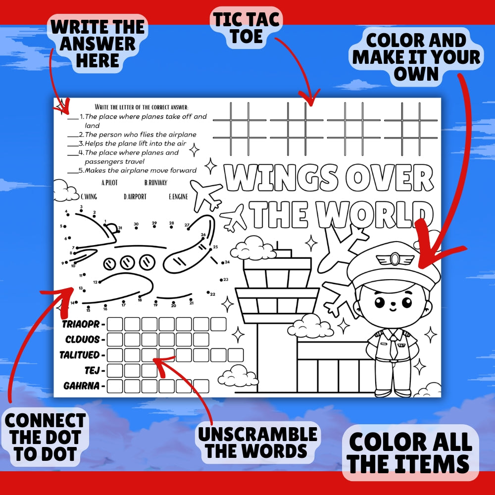 PLR Printable Planes Activity Placemats