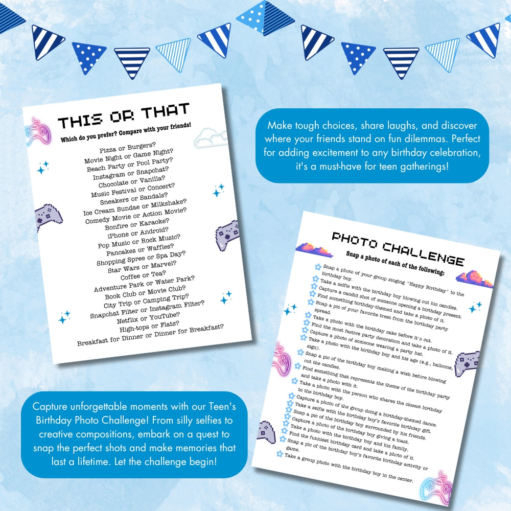 PLR Blue Teen Birthday Party Game Bundle