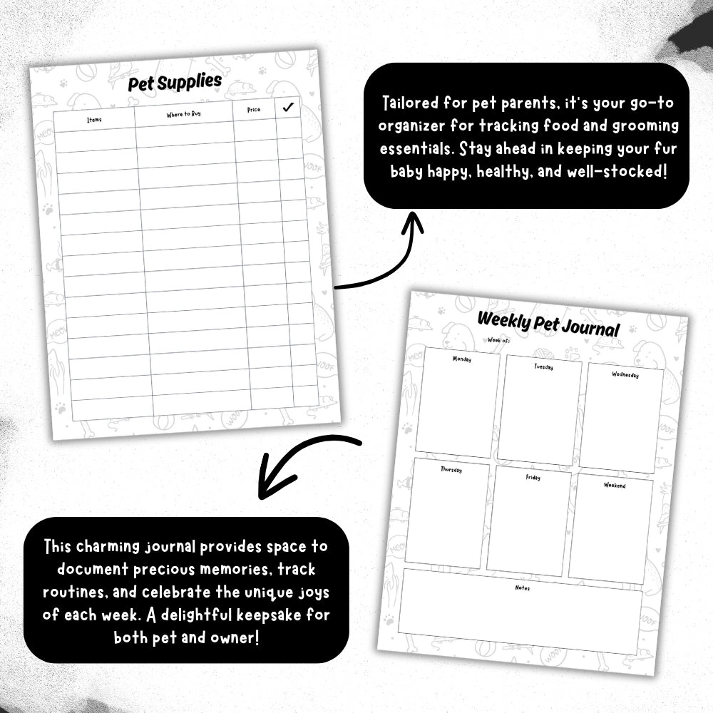 PLR Black and White Pet Planner